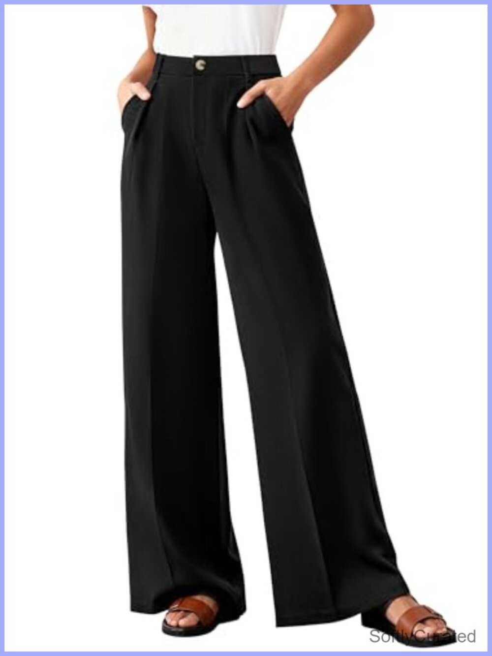 Wide Leg High Waisted Dress Pants with Pockets Business Casual Palazzo